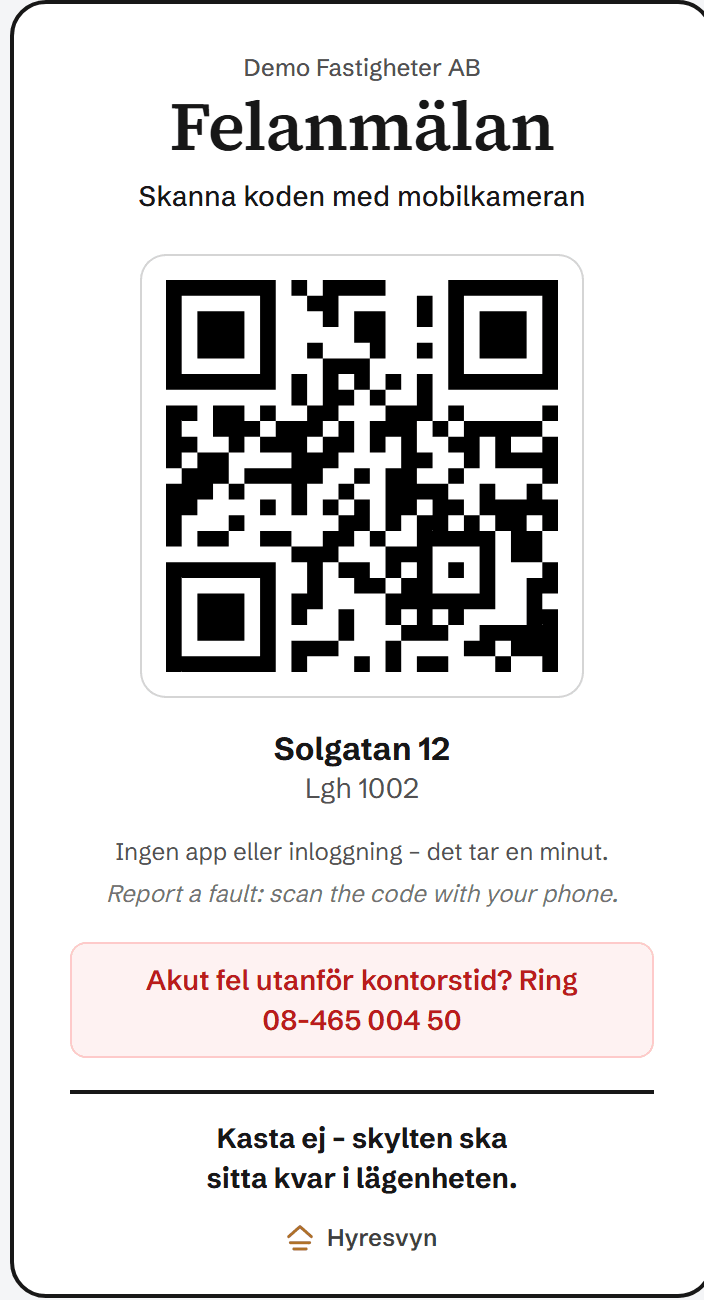 QR-skylten för Solgatan 12, lägenhet 1002